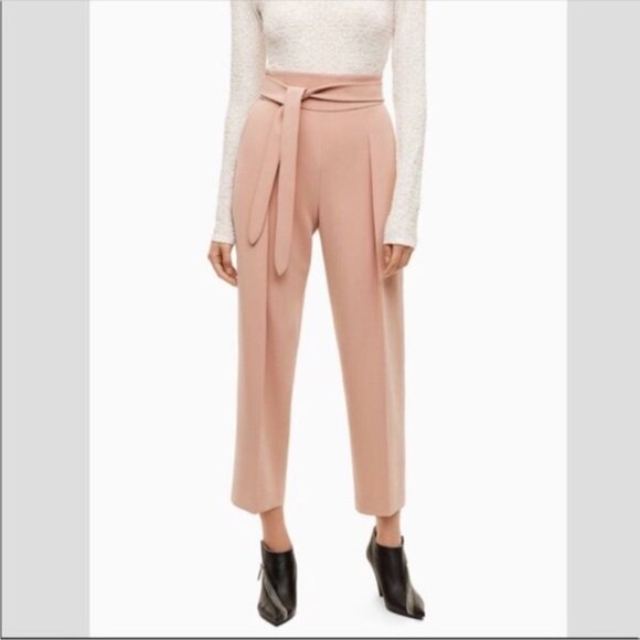 Aritzia Wilfred Feuille Pants Front Tie Belted straight Leg High Rise Waist pink - Picture 1 of 14